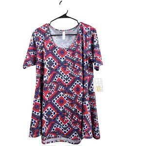 LuLaRoe  Perfect T Women's Ligth Grey, Red and Blue Long Top